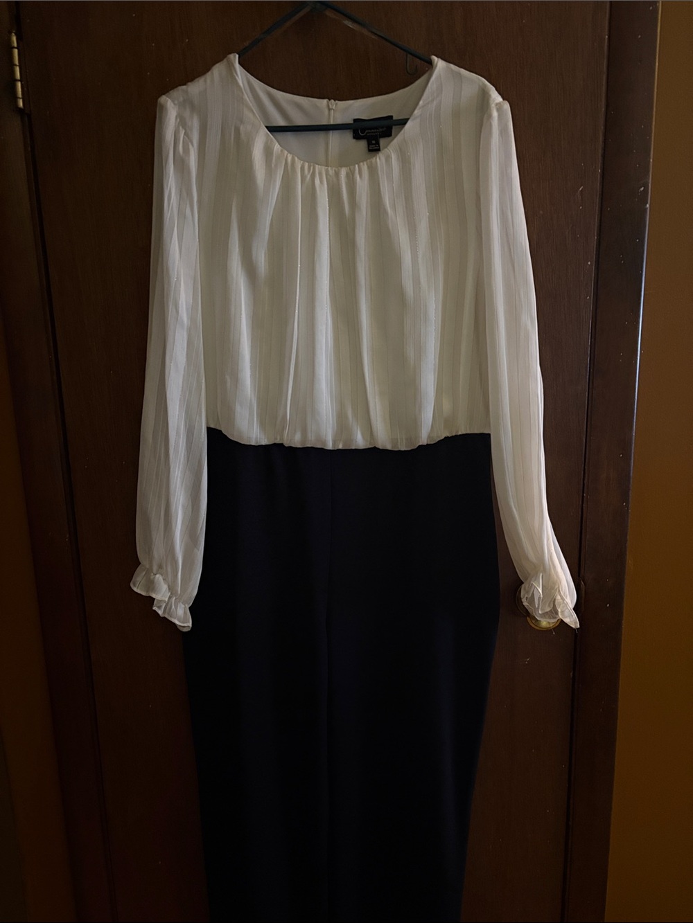 connected apparel White and Black Pleated Bodice Wide-Leg Jumpsuit